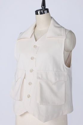 【RURI W. / ルリ】SPLIT-COLLAR CHINO VEST / Ivory