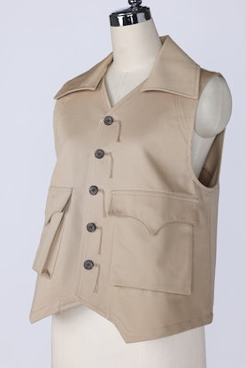 【RURI W. / ルリ】SPLIT-COLLAR CHINO VEST / Beige