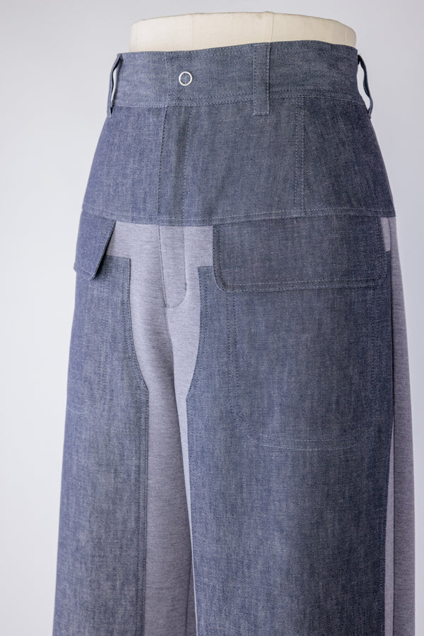 【RURI W. / ルリ】PATCHED DENIM SWEATPANTS / Blue Denim × Grey