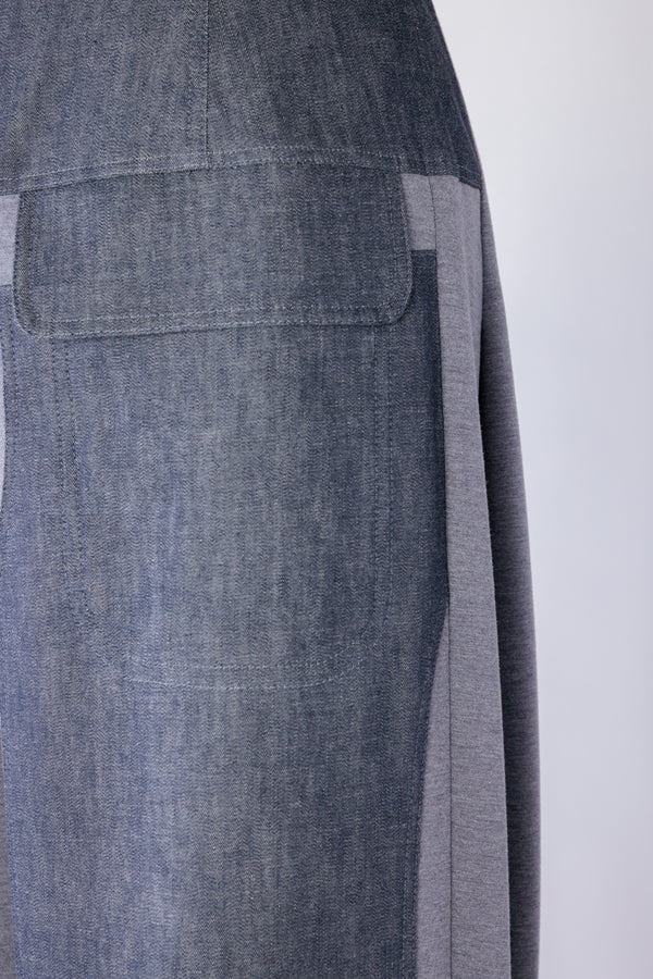 【RURI W. / ルリ】PATCHED DENIM SWEATPANTS / Blue Denim × Grey