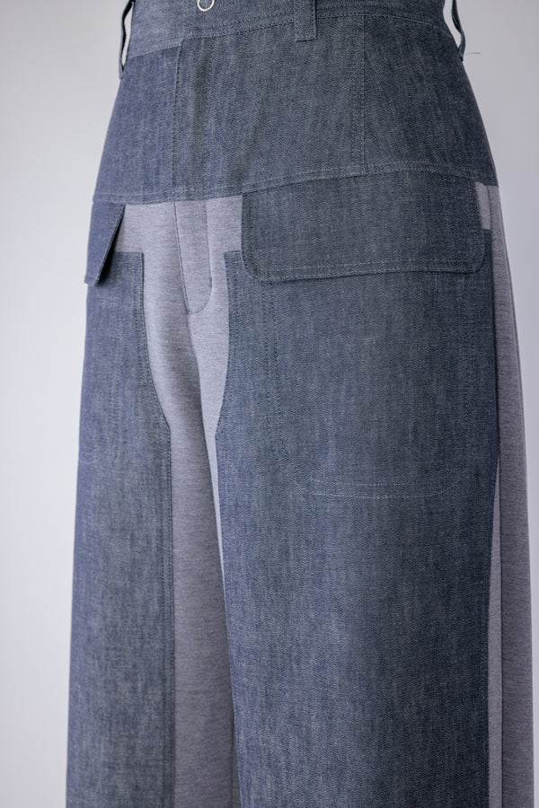 【RURI W. / ルリ】PATCHED DENIM SWEATPANTS / Blue Denim × Grey