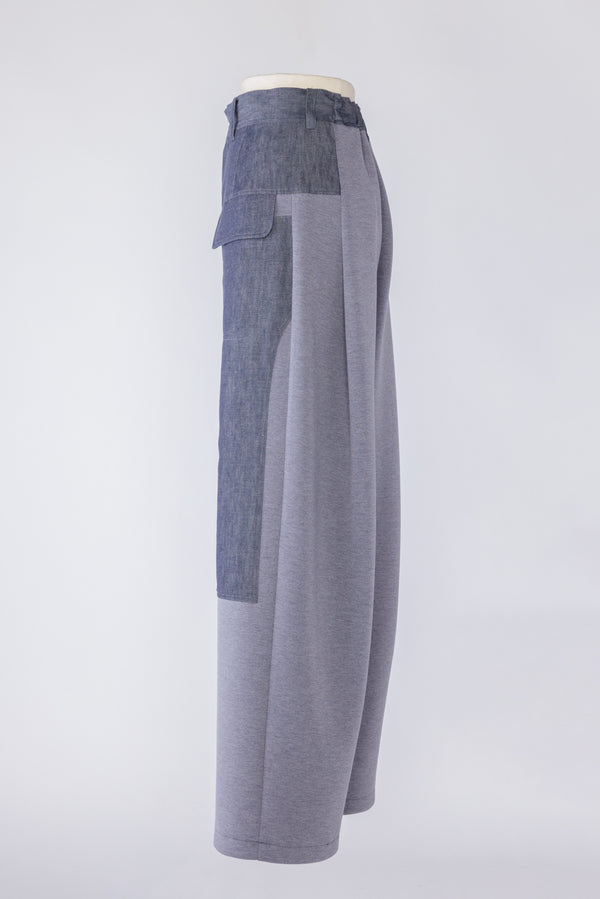 【RURI W. / ルリ】PATCHED DENIM SWEATPANTS / Blue Denim × Grey