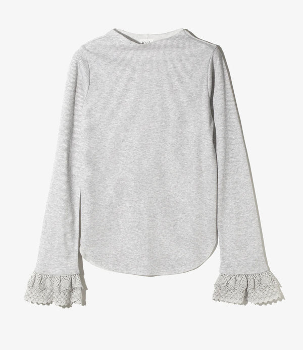 【 RhodolirioN 】RIBBED LACE CUFF PULLOVER TEE / H. Grey