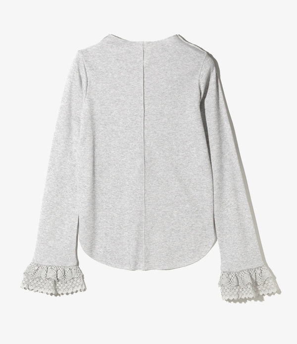 【 RhodolirioN 】RIBBED LACE CUFF PULLOVER TEE / H. Grey