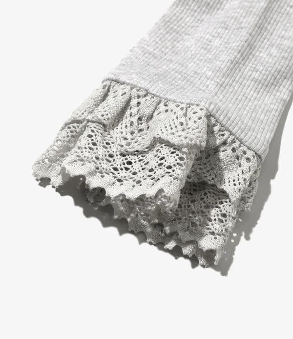 【 RhodolirioN 】RIBBED LACE CUFF PULLOVER TEE / H. Grey