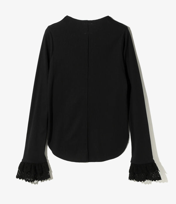 【 RhodolirioN 】RIBBED LACE CUFF PULLOVER TEE / Black