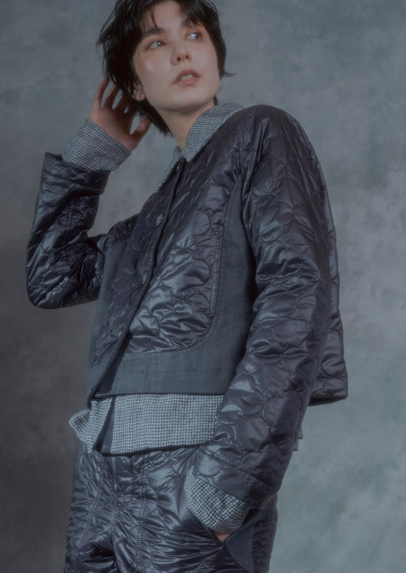 【RURI W. / ルリ】NYLON QUILTED DENIM JACKET / Black × Navy