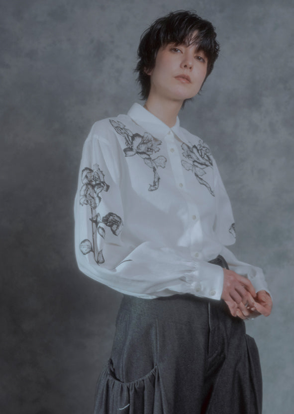 【RURI W. / ルリ】ROSE COTTON LINEN SHIRT / White