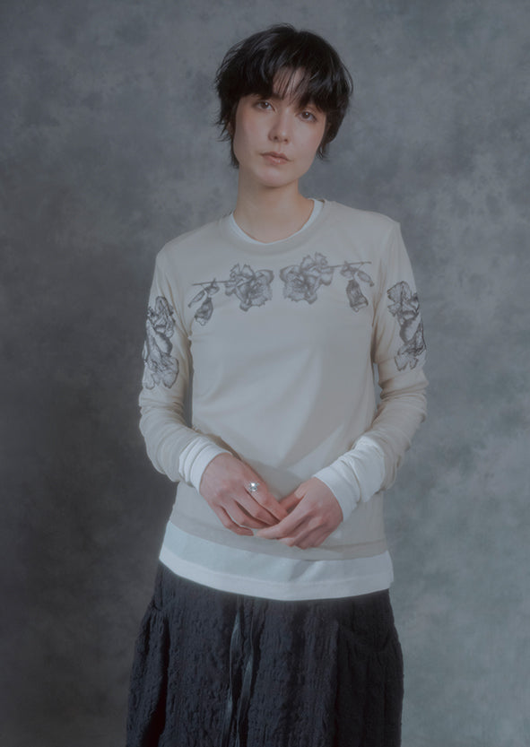 【RURI W. / ルリ】ROSE POWER NET L/S TEE  / Ivory