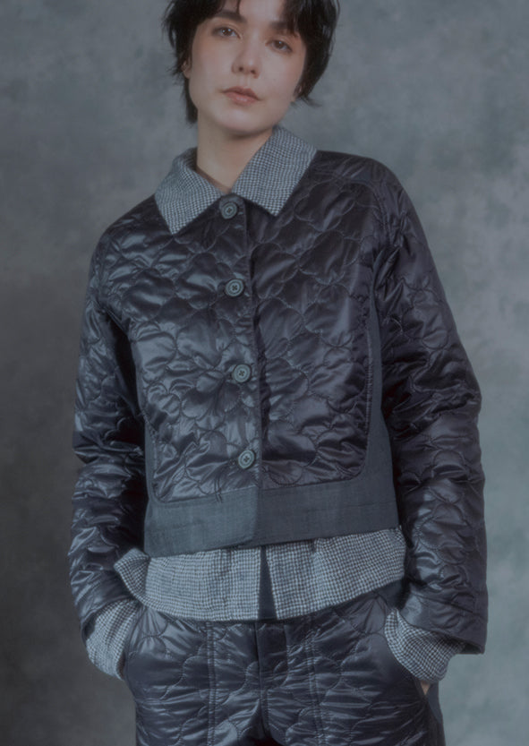 【RURI W. / ルリ】NYLON QUILTED DENIM JACKET / Black × Navy