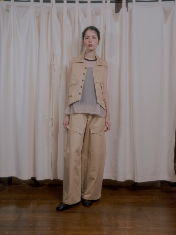 【RURI W. / ルリ】SPLIT-COLLAR CHINO VEST / Beige