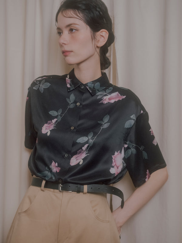 【RURI W. / ルリ】FLORAL COLLAGE PRINT SHIRT / Black