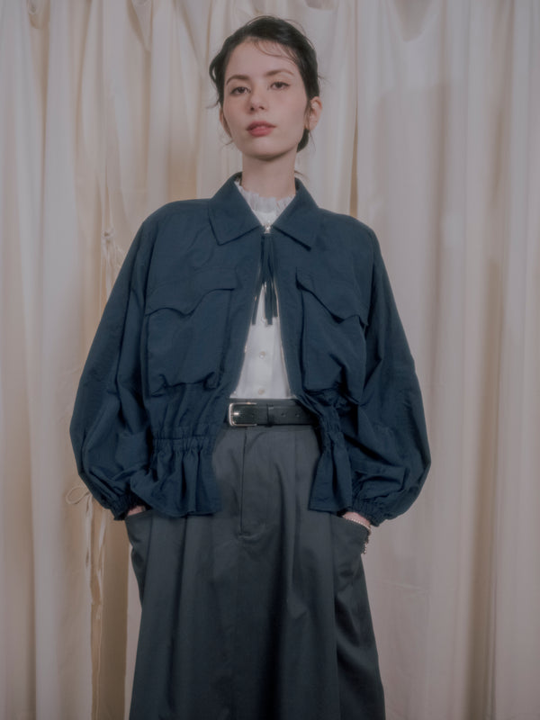 【RURI W. / ルリ】NYLON GATHERED JACKET / Navy