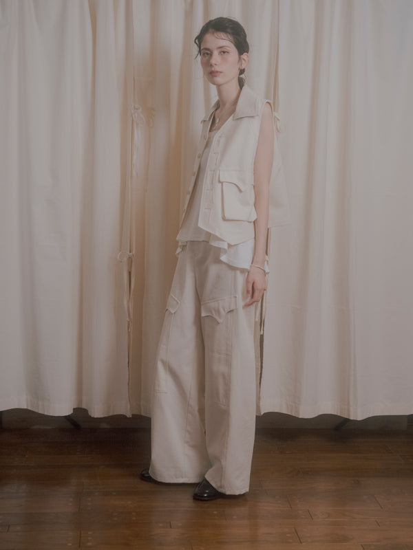 【RURI W. / ルリ】SPLIT-COLLAR CHINO VEST / Ivory