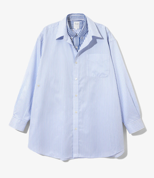 【 RhodolirioN 】DOUBLE LAYER BD SHIRT DRESS - Stripe - / White × Blue