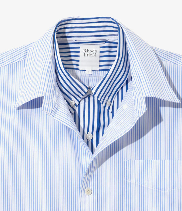 【 RhodolirioN 】DOUBLE LAYER BD SHIRT DRESS - Stripe - / White × Blue