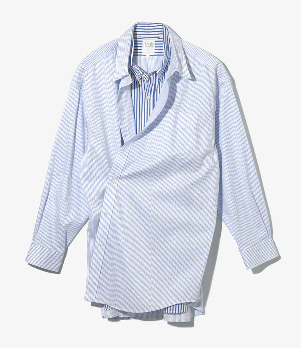 【 RhodolirioN 】DOUBLE LAYER BD SHIRT DRESS - Stripe - / White × Blue