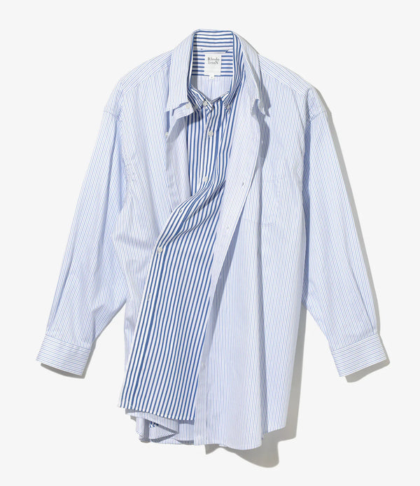 【 RhodolirioN 】DOUBLE LAYER BD SHIRT DRESS - Stripe - / White × Blue