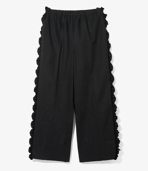 【 RhodolirioN 】FRILL SIDE FLARE PANT - TWILL - / Black