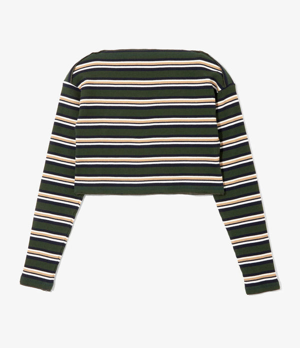 【 RhodolirioN 】TWO-WAYS SPENCER BASQUE SHIRT - RANDOM STRIPE - / Olive