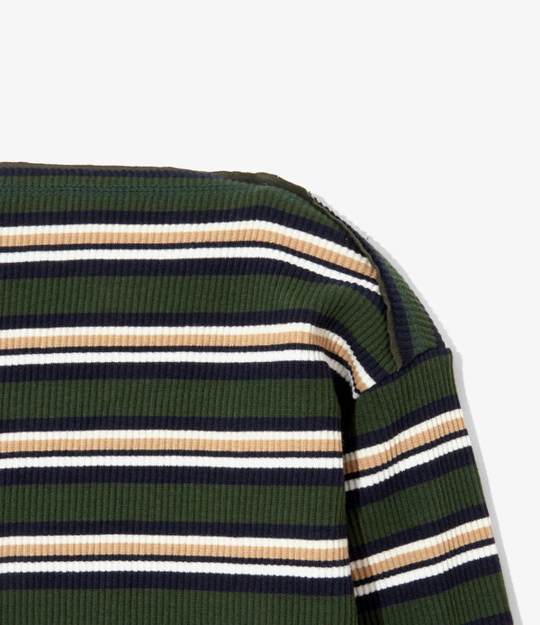 【 RhodolirioN 】TWO-WAYS SPENCER BASQUE SHIRT - RANDOM STRIPE - / Olive