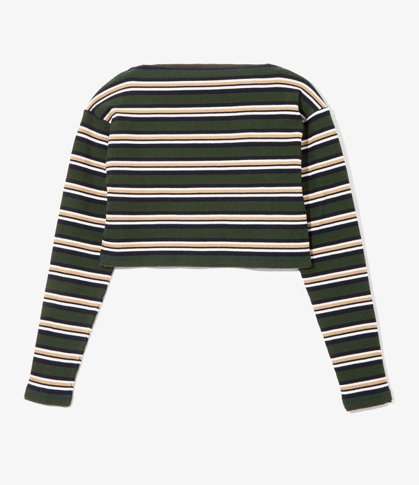 【 RhodolirioN 】TWO-WAYS SPENCER BASQUE SHIRT - RANDOM STRIPE - / Olive