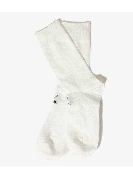 【 RhodolirioN 】SWALLOW STITCH GLITTER SOCKS / White