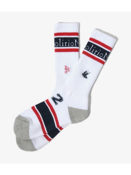 【 RhodolirioN 】LINE & NUMBERING SOCKS / White