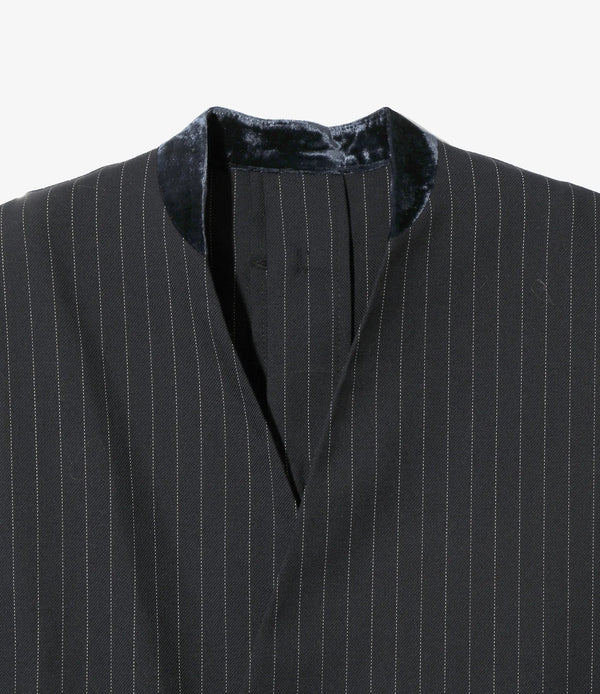 【 RhodolirioN 】CHANGE POCKET VEST - GABARDINE - / Navy Stripe