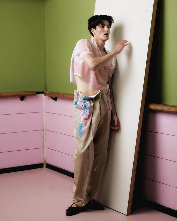【 HOMMENA 】PAINTED TWISTED KNIT POLO / Pink