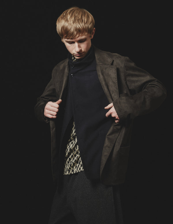 【m's braque】HIGH-NECKED LONGSLEEVE PULLOVER / Black × White Geometric Pattern