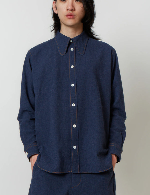 【m's braque】DOG EAR COLLAR SHIRT / Light Indigo