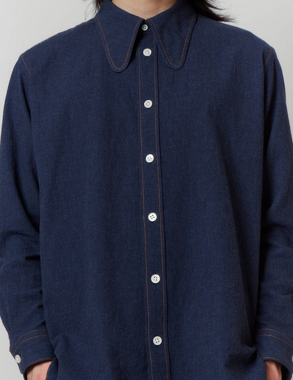 【m's braque】DOG EAR COLLAR SHIRT / Light Indigo