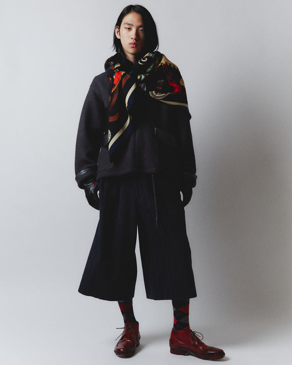 【m's braque】FAUX LEATHER TRIM OVERSIZED PULLOVER / Black