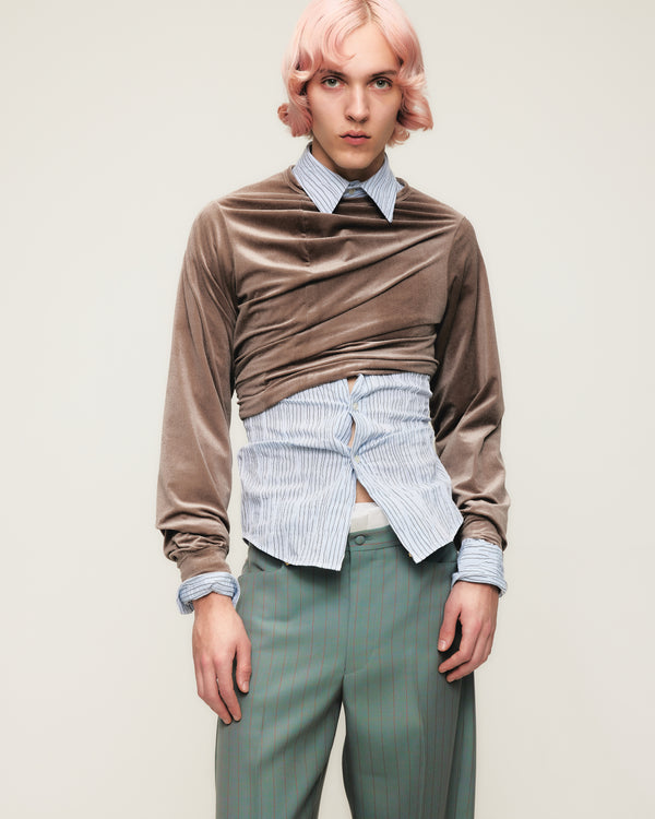 【 HOMMENA 】DRAPE LONG SLEEVE TEE / Brown