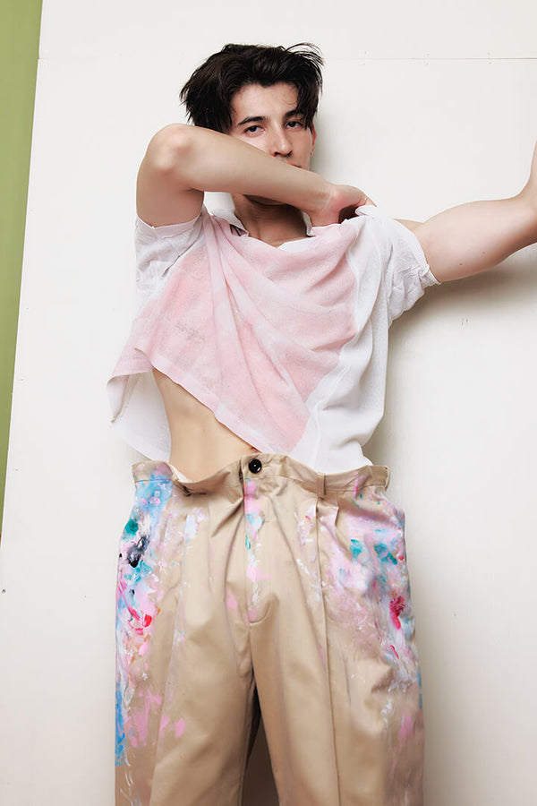 【 HOMMENA 】PAINTED TWISTED KNIT POLO / Pink