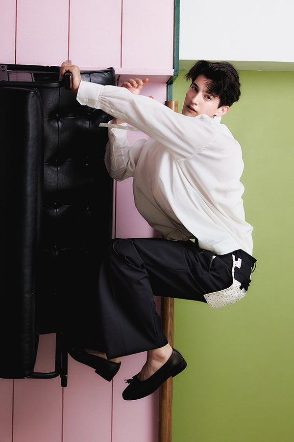 【 HOMMENA 】TUCKED WIDE PANTS / Black