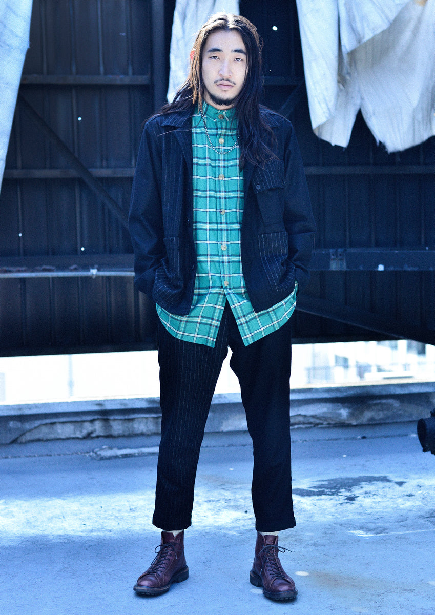 【YOTA TOKI】CHORE JACKET / Black (Plain × Stripe) – TOKIS