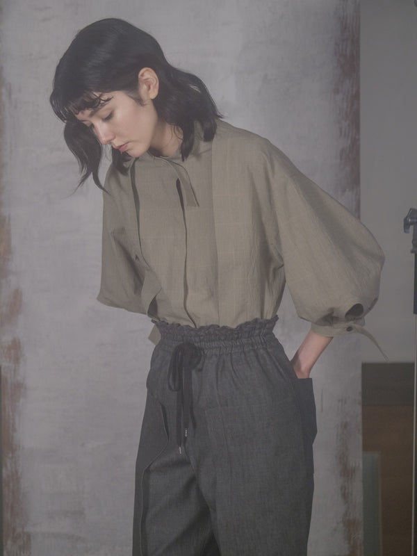 【RURI W. / ルリ】COTTON GATERED SLEEVES SHIRT / Ivory