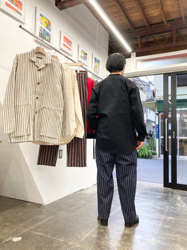 【frank leder / フランクリーダー】60's VINTAGE BEDSHEET OLD STYLE STAND COLLAR SHIRT / Black