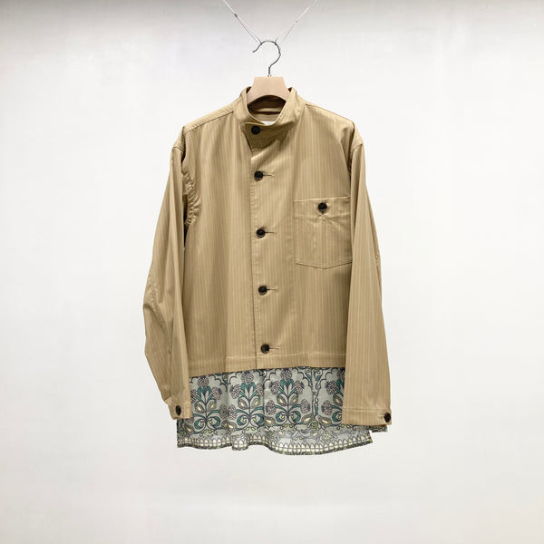 【YOTA TOKI】FAKE LAYERED CHEF JACKET / Pencil Stripe × Beige