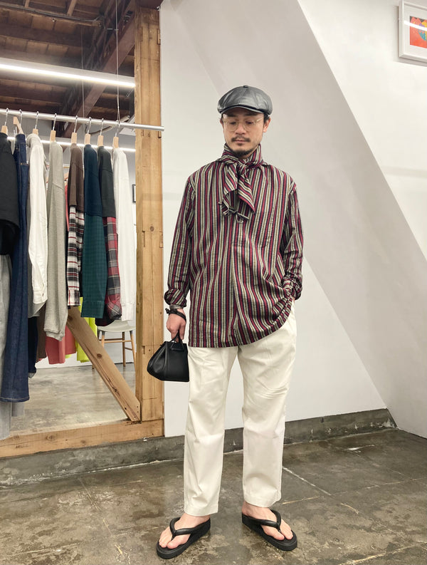 【frank leder / フランクリーダー】BAVARIAN MULTI STRIPED COTTON ALPINE DAIRYMAN SHIRT WITH SCARF / Red Stripe